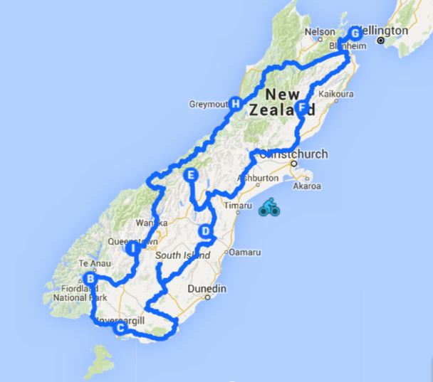 Cycle toute South Island, New Zealand