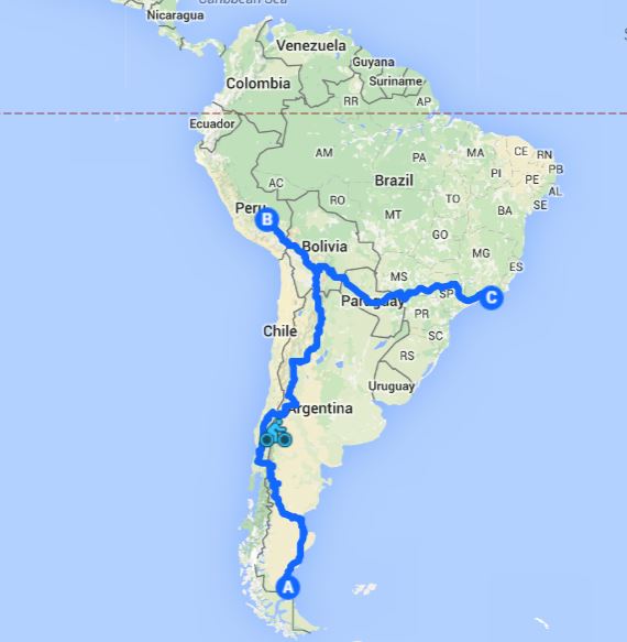 Cycle route through South America